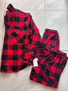 Auden Men’s Red and Black Buffalo Plaid Pajama Set with Button-Up Top